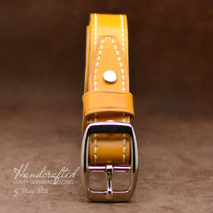 Custom Made Yellow Mustard Leather Belt with Stainless Steel Buckle & Leather Stud