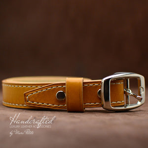 Yellow Mustard Leather Belt with Stainless Steel Buckle & Leather Stud