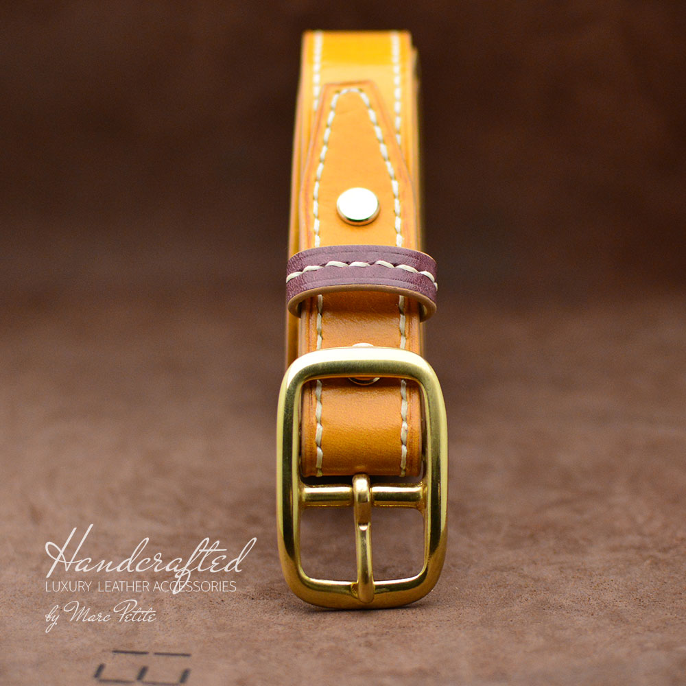 Hand Sewn Yellow Mustard Leather Belt with Brass Buckle