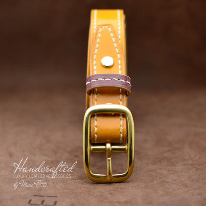 Hand Sewn Yellow Mustard Leather Belt with Brass Buckle