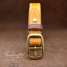 Charger l&#39;image dans la galerie, Hand Sewn Yellow Mustard Leather Belt with Brass Buckle