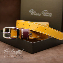 Charger l&#39;image dans la galerie, Made-to-order Yellow Mustard Leather Belt with Stainless Steel Buckle &amp; Large Leather Burgundy Stud for men