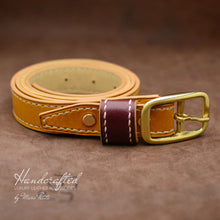 Charger l&#39;image dans la galerie, High-end Yellow Mustard Leather Belt with Brass Buckle &amp; Large Leather Burgundy Stud