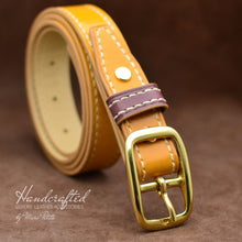 Charger l&#39;image dans la galerie, Hand Sewn Yellow Mustard Leather Belt