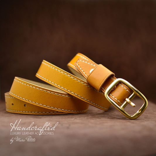 Yellow Mustard Leather Belt with Brass Buckle
