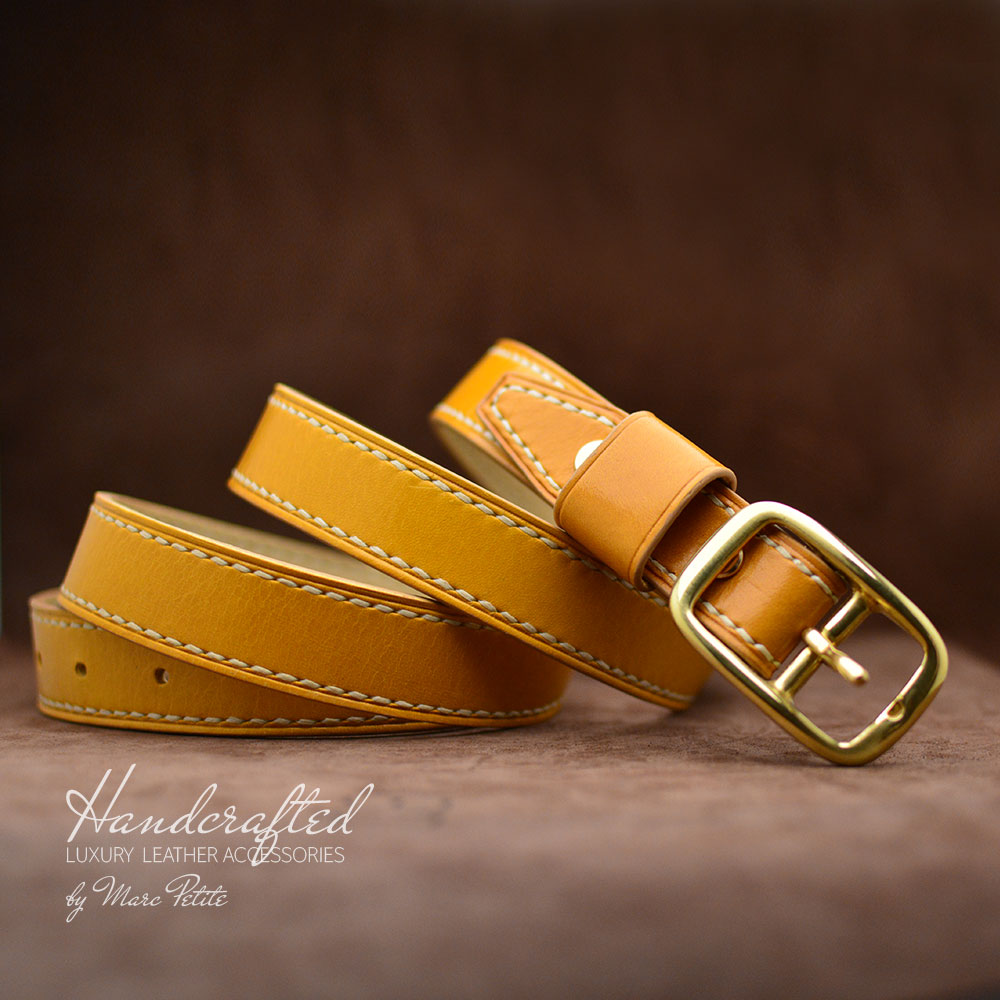 Yellow Mustard Leather Belt with Brass Buckle