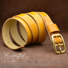 Load image into Gallery viewer, Handcrafted Yellow Mustard Leather Belt with Brass Buckle