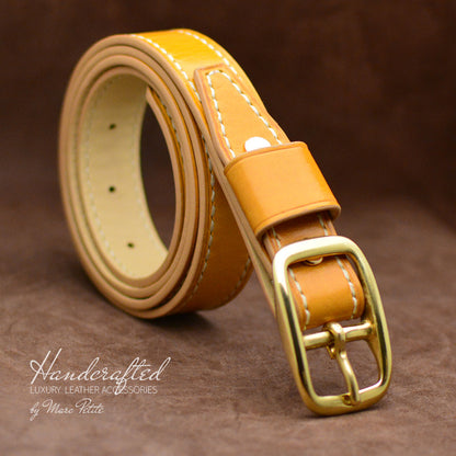 Handmade Yellow Mustard Leather Belt with Brass Buckle