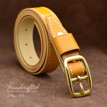 Charger l&#39;image dans la galerie, Handmade Yellow Mustard Leather Belt with Brass Buckle