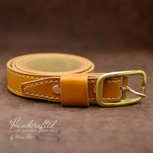 Load image into Gallery viewer, Hand Sewn Yellow Mustard Leather Belt with Brass Buckle