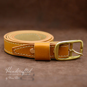 Hand Sewn Yellow Mustard Leather Belt with Brass Buckle