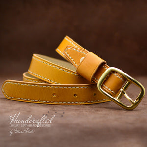 High-end Yellow Mustard Leather Belt with Brass Buckle